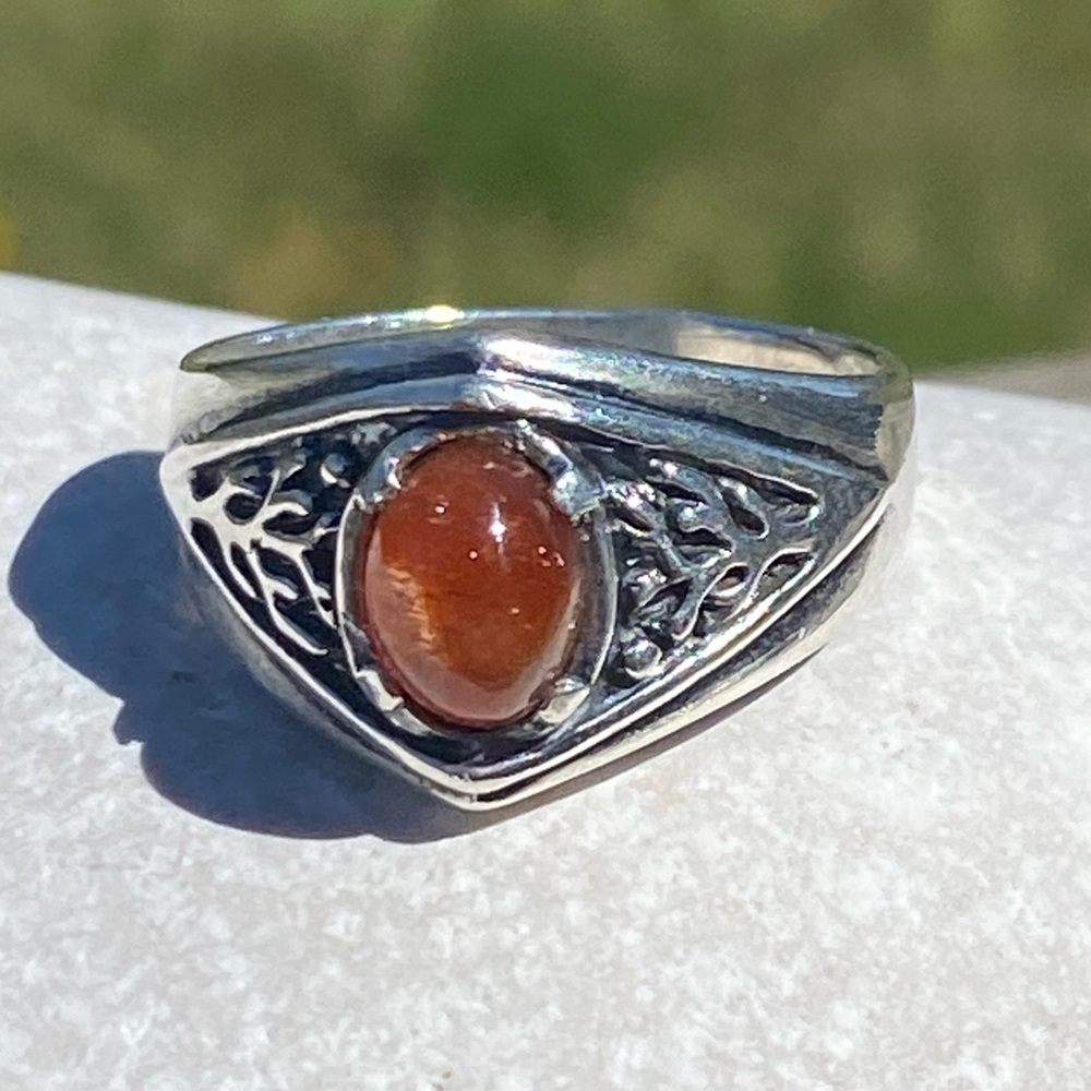 Celtic Tree Ring Sterling Silver Natural Sunstone - Picture 12 of 15
